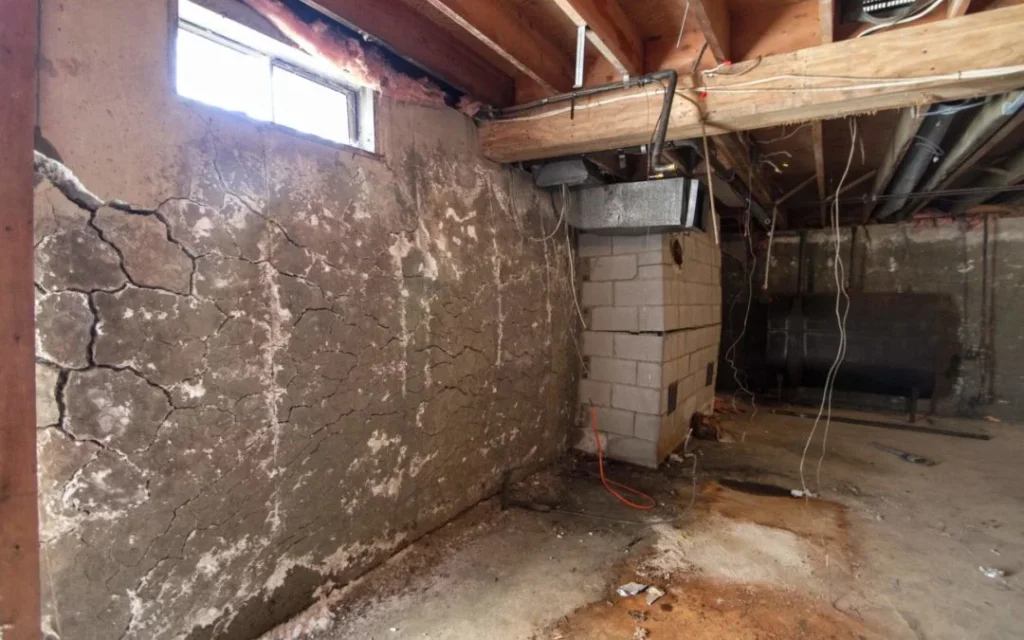 Severe foundation wall damage before basement repair in Amarillo, TX