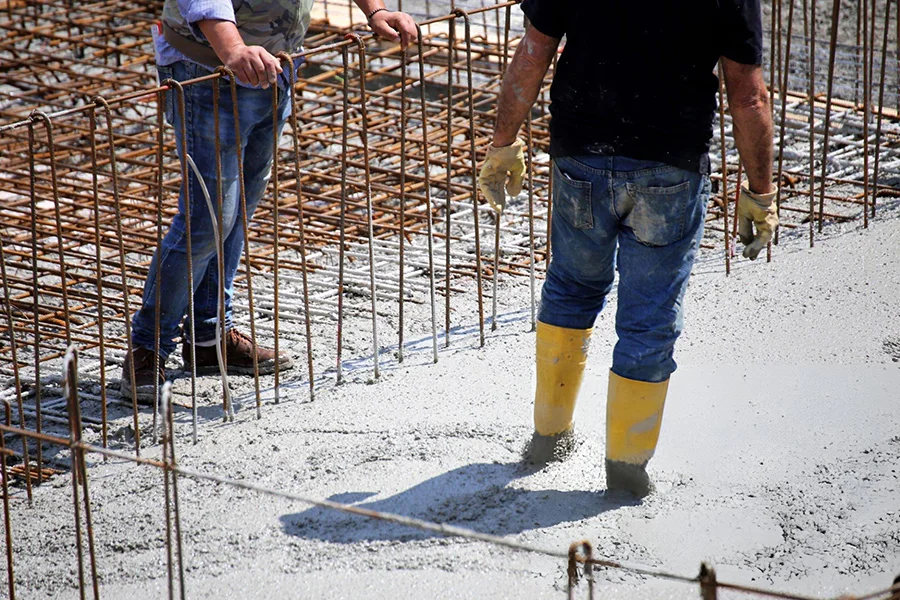 New foundation construction with rebar and concrete pouring in Amarillo, TX
