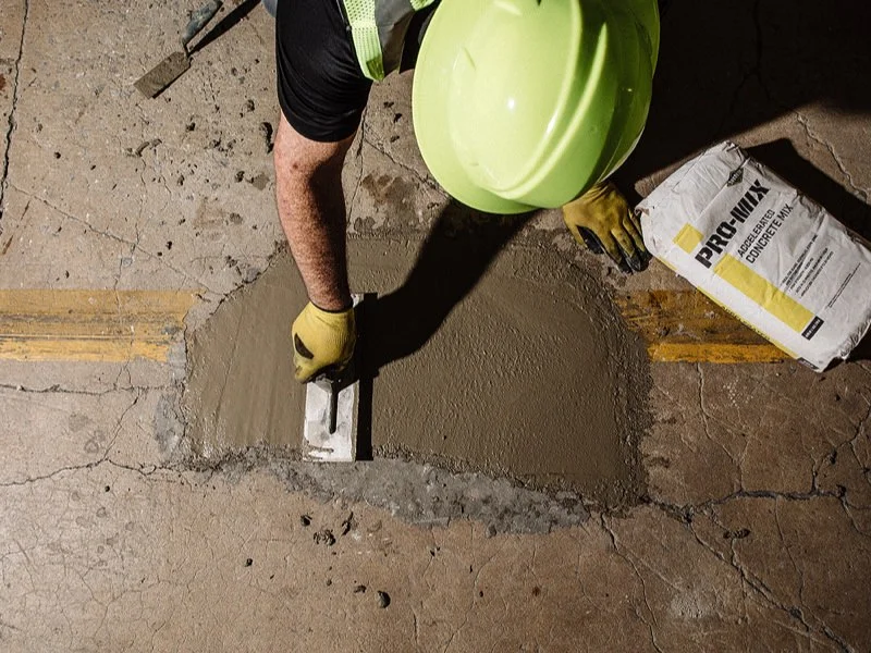Concrete crack repair and resurfacing on a damaged foundation slab in Amarillo