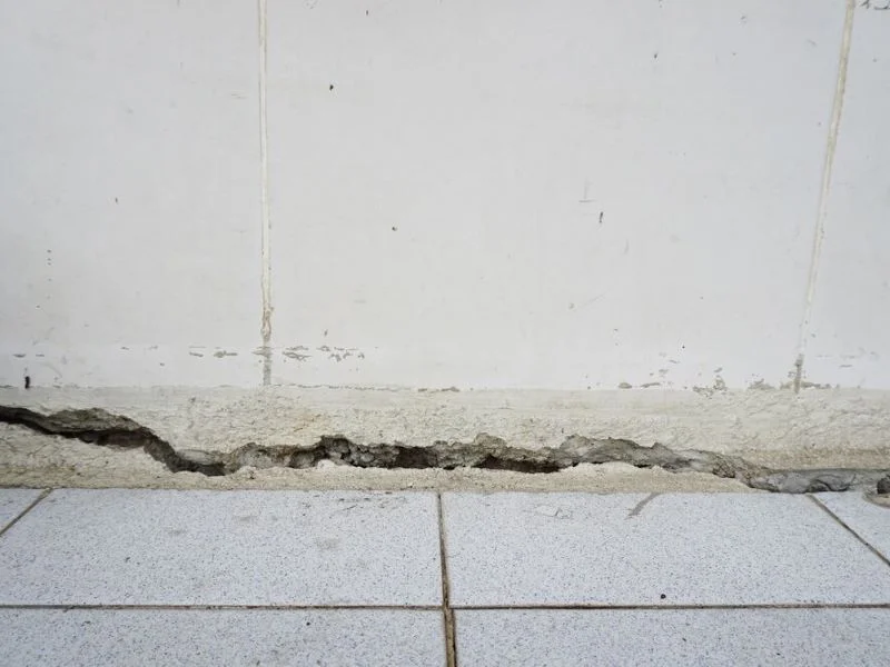 Foundation settlement crack damage before repair in Amarillo, TX