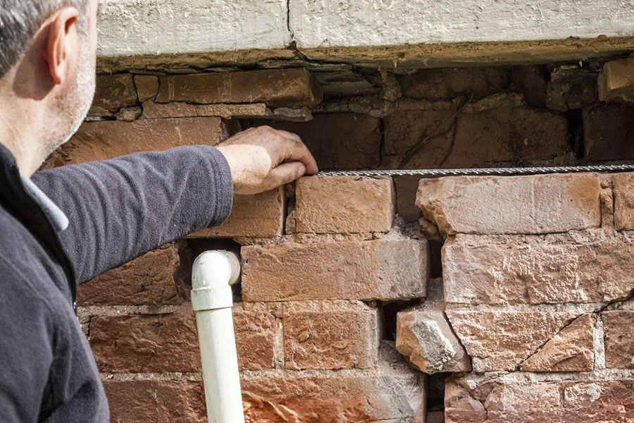 Foundation inspection and damage assessment on a brick home in Amarillo, TX