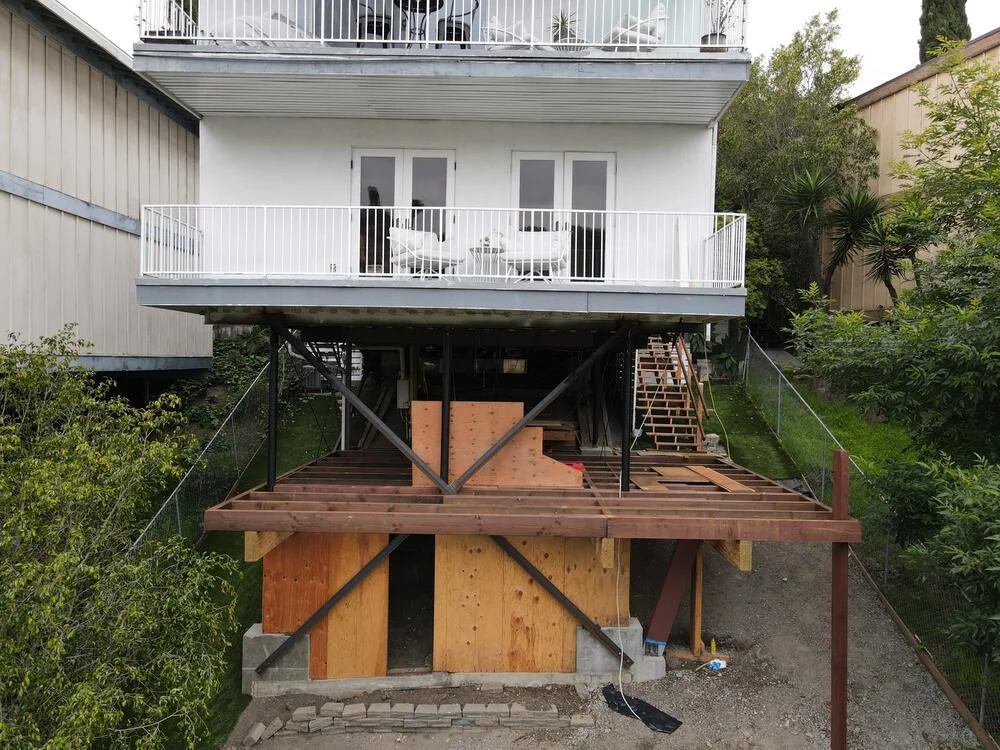 House lifted on temporary supports during foundation replacement in Amarillo, TX