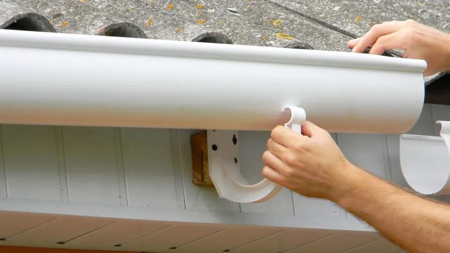 Residential rain gutter installation on a home in Amarillo